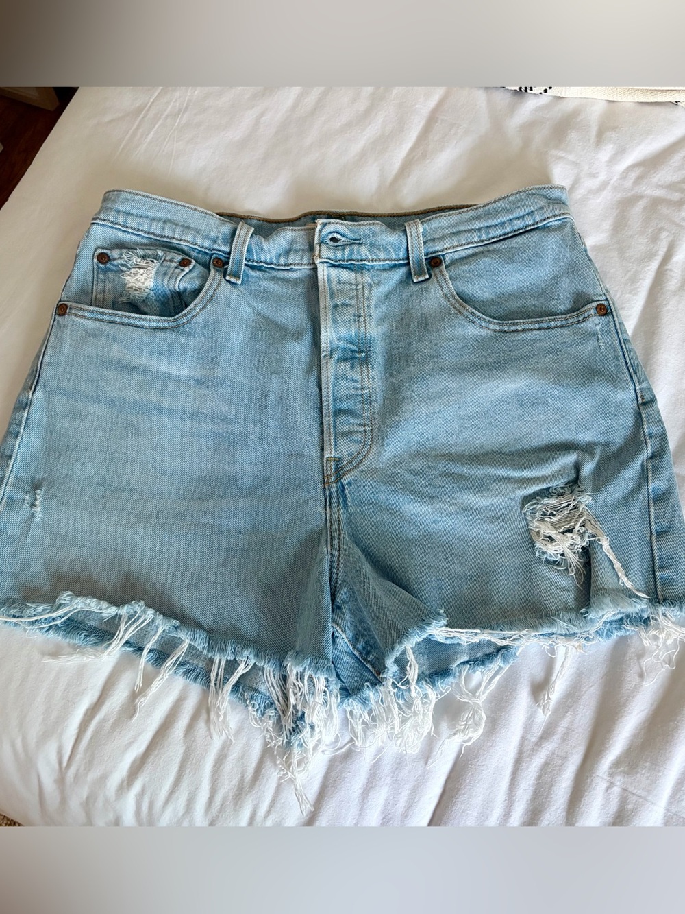 Levi's Light Blue Distressed Denim Shorts